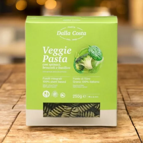 Dalla Costa Veggie Pasta – Teljes Kiőrlésű Fusilli Spenóttal és Brokkolival (250g)