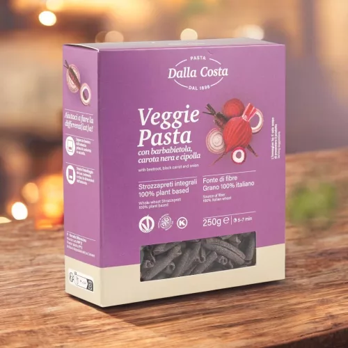 Dalla Costa Veggie Pasta – Teljes Kiőrlésű Strozzapreti Céklával és Feketerépával (250g)